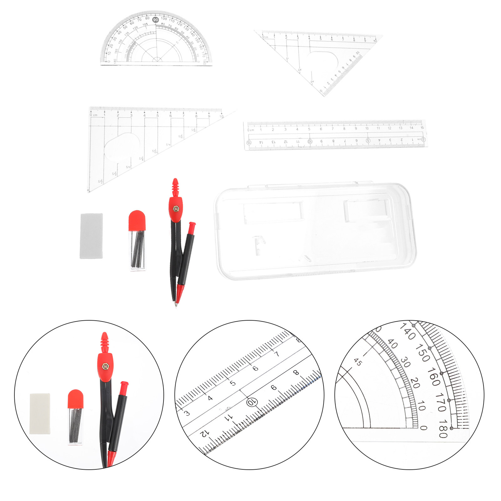 Math Geometry Set With Compass - 1Set Professional Metal Compass Ruler Set