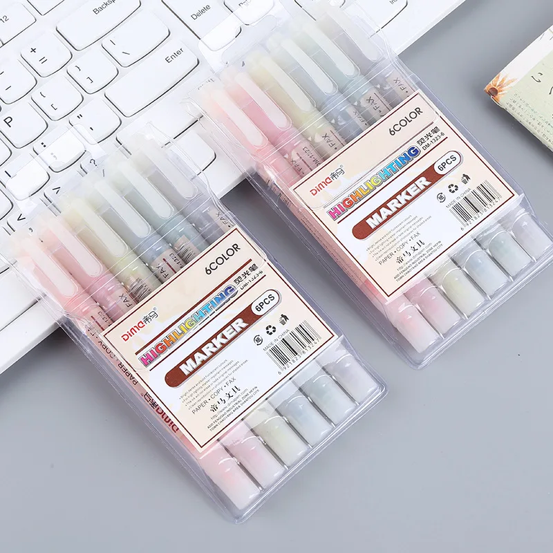6 Colors/Set Double Head Uniqu - Pastel Highlighter Set Double Ended review and price